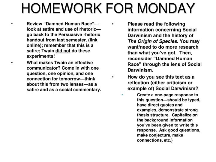 homework for monday