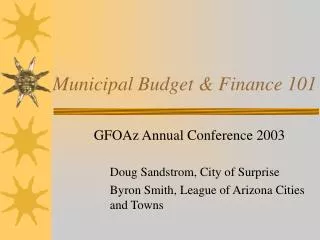Municipal Budget &amp; Finance 101
