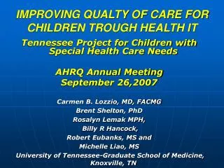 IMPROVING QUALTY OF CARE FOR CHILDREN TROUGH HEALTH IT