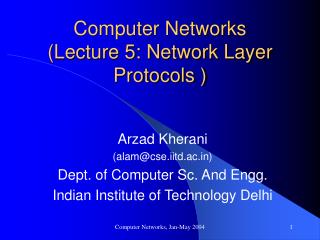 Computer Networks (Lecture 5: Network Layer Protocols )