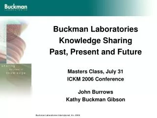 Buckman Laboratories Knowledge Sharing Past, Present and Future