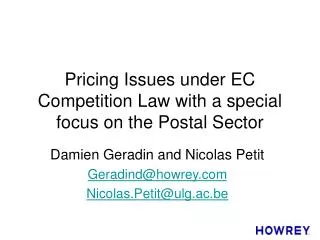 Pricing Issues under EC Competition Law with a special focus on the Postal Sector