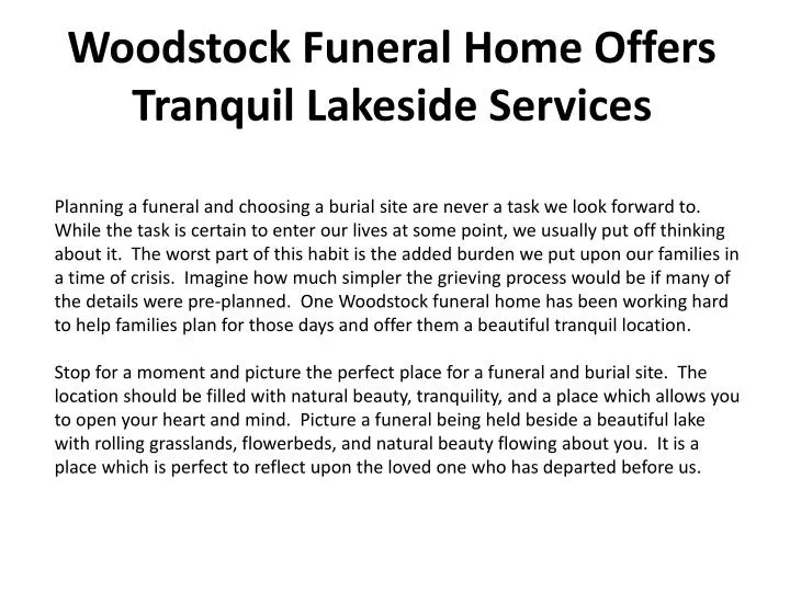 woodstock funeral home offers tranquil lakeside services