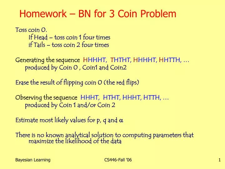 homework bn for 3 coin problem