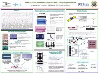 Multifunctional Wireless Microsystems with Assembled Nanosensors A. Narayanan, N.DiLello, V. Deshpande, S. Evoy, and S.