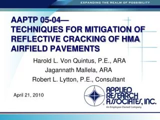AAPTP 05-04— TECHNIQUES FOR MITIGATION OF REFLECTIVE CRACKING OF HMA AIRFIELD PAVEMENTS