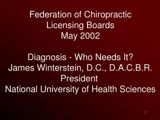 Federation of Chiropractic Licensing Boards May 2002 Diagnosis - Who Needs It? James Winterstein, D.C., D.A.C.B.R. Presi