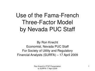 Use of the Fama-French Three-Factor Model by Nevada PUC Staff