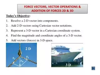 FORCE VECTORS, VECTOR OPERATIONS &amp; ADDITION OF FORCES 2D &amp; 3D
