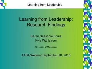 Learning from Leadership: Research Findings