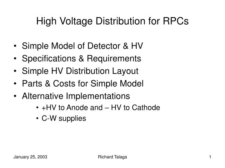 high voltage distribution for rpcs