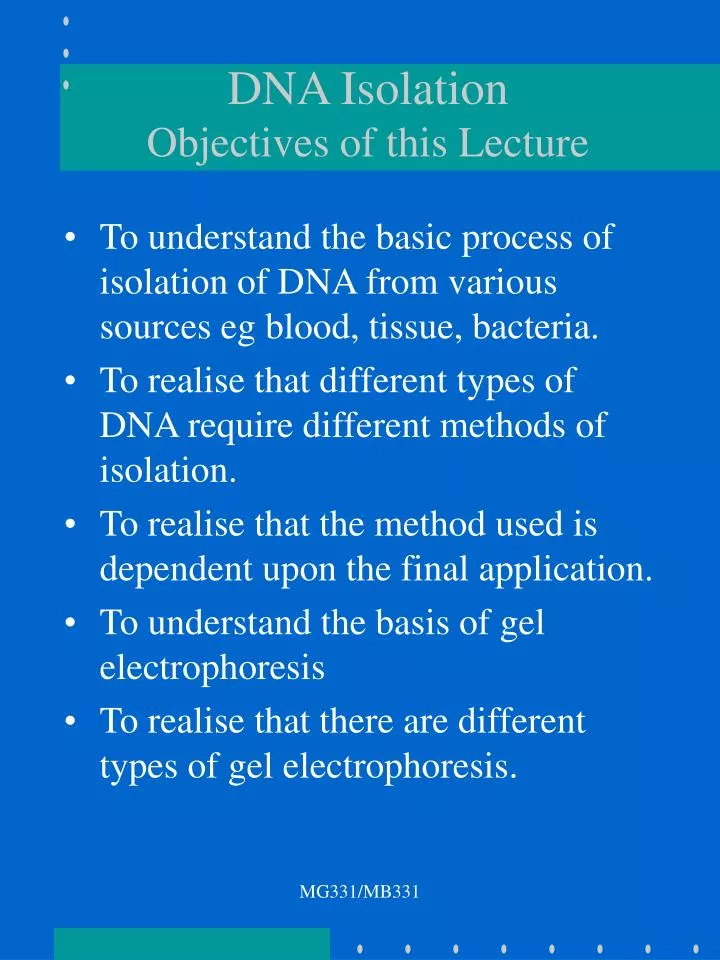 dna isolation objectives of this lecture