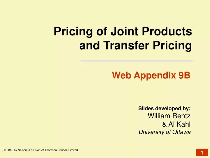 pricing of joint products and transfer pricing