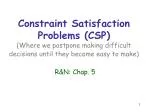 Constraint Satisfaction Problems (CSP) (Where we postpone making difficult decisions until they become easy to make) R&a - slide 1
