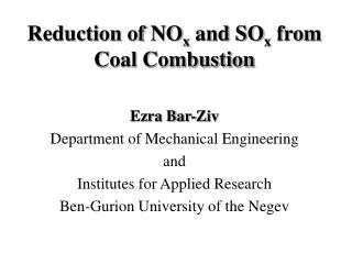Reduction of NO x and SO x from Coal Combustion