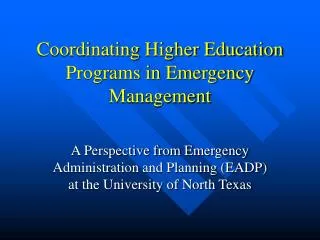Coordinating Higher Education Programs in Emergency Management