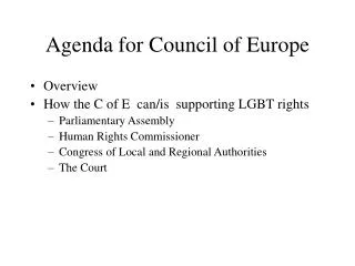 Agenda for Council of Europe