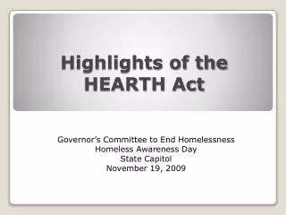 Highlights of the HEARTH Act