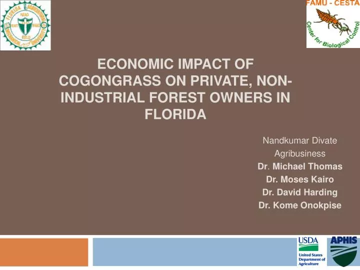 economic impact of cogongrass on private non industrial forest owners in florida