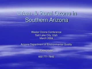 Urban &amp; Rural Ozone in Southern Arizona
