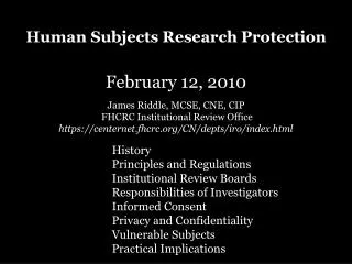 Human Subjects Research Protection