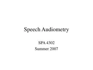 Speech Audiometry