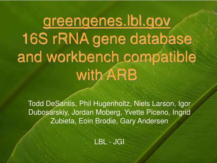 greengenes lbl gov 16s rrna gene database and workbench compatible with arb