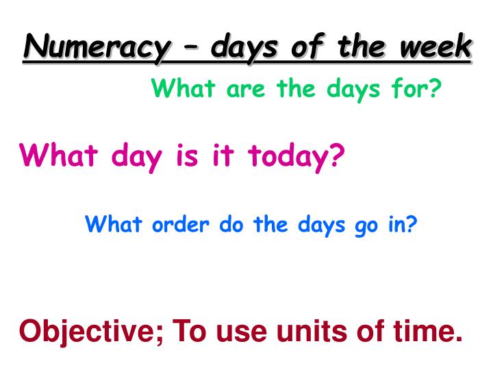 numeracy days of the week