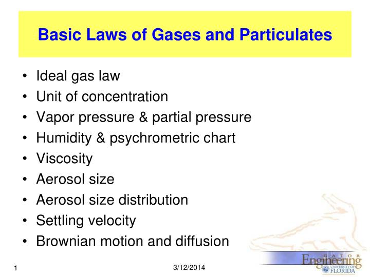 basic laws of gases and particulates