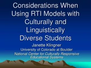 Considerations When Using RTI Models with Culturally and Linguistically Diverse Students