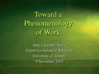 Toward a Phenomenology of Work