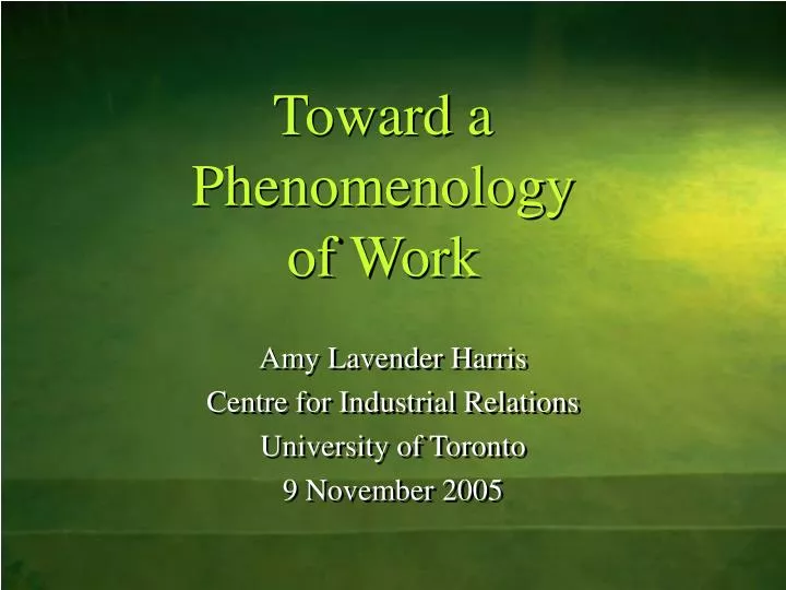 toward a phenomenology of work