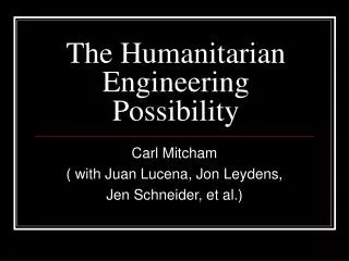 The Humanitarian Engineering Possibility