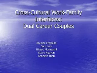 Cross-Cultural Work-Family Interfaces: Dual Career Couples