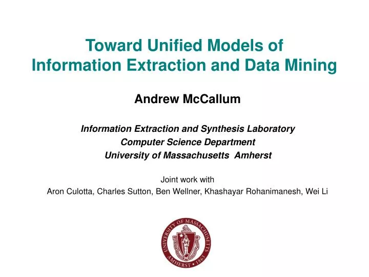 toward unified models of information extraction and data mining