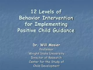 12 Levels of Behavior Intervention for Implementing Positive Child Guidance
