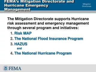 FEMA’s Mitigation Directorate and Hurricane Emergency Management