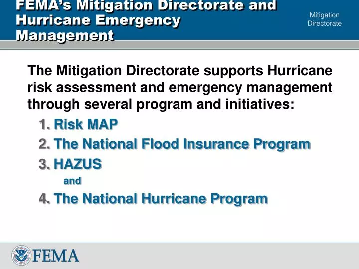 fema s mitigation directorate and hurricane emergency management