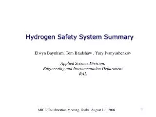 Hydrogen Safety System Summary