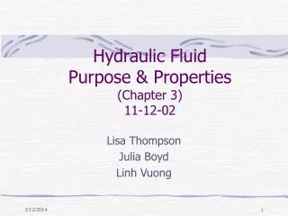 Hydraulic Fluid Purpose &amp; Properties (Chapter 3) 11-12-02