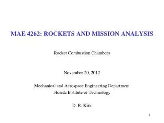 MAE 4262: ROCKETS AND MISSION ANALYSIS