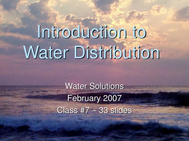 introduction to water distribution