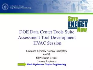 DOE Data Center Tools Suite Assessment Tool Development HVAC Session
