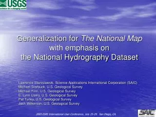 Generalization for The National Map with emphasis on the National Hydrography Dataset