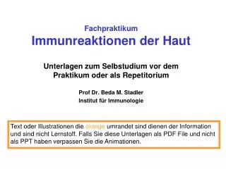 Fachpraktikum Immunreaktionen der Haut