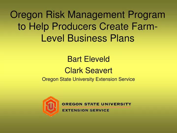 oregon risk management program to help producers create farm level business plans