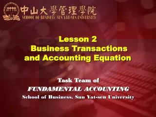 Lesson 2 Business Transactions and Accounting Equation