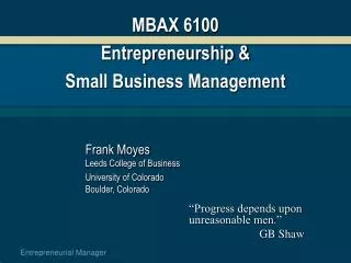 MBAX 6100 Entrepreneurship &amp; Small Business Management