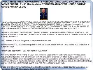 GREAT INVESTMENT OPPORTUNITY AGRICULTURAL LAND TWO ONTARIO F