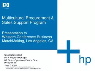Multicultural Procurement &amp; Sales Support Program Presentation to Western Conference Business MatchMaking, Los Ange
